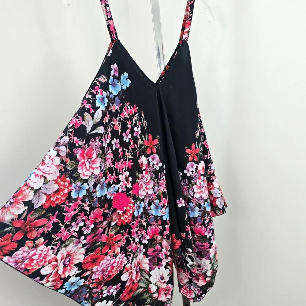 Uniquie Spectrum‎ Asymmetrial Hem Sleeveless Floral Print Top Multicolor M - Picture 2 of 9